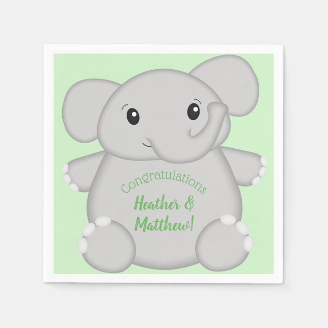 Elephant Baby Shower Safari Napkins (Front)