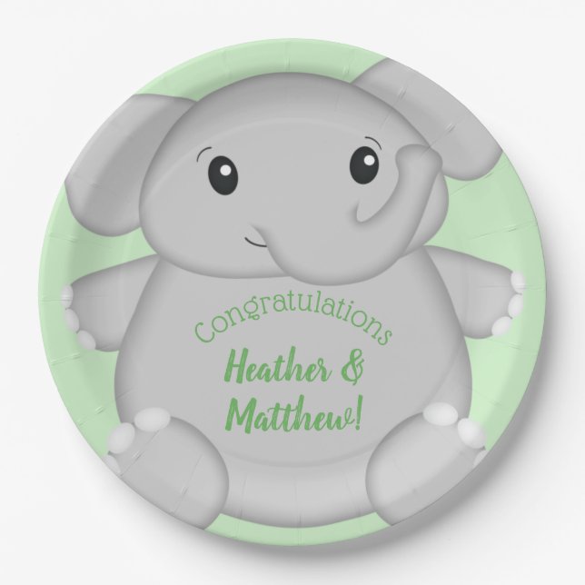 Elephant Baby Shower Safari Paper Plates (Front)