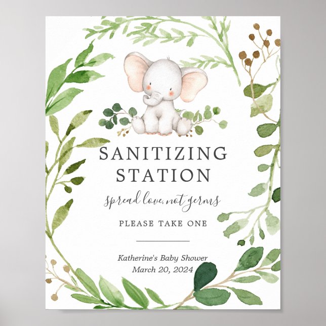 Elephant Baby Shower Sanitizing Station Sign (Front)