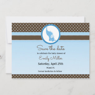 Elephant baby shower save the date blue brown