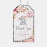 Elephant Baby Shower Silver Thank You Favor Gift Tags