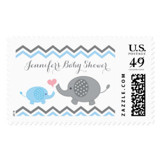 Elephant Baby Shower Stamps Blue Gray Chevron Boy