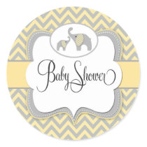 Elephant Baby Shower Sticker in Yellow Chevron