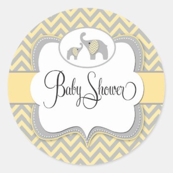 Elephant Baby Shower Sticker In Yellow Chevron by mybabybundles at Zazzle