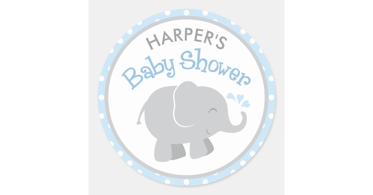 Elephant Baby Shower Stickers Blue And Gray