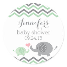 Elephant Baby Shower Stickers Green Gray Chevron