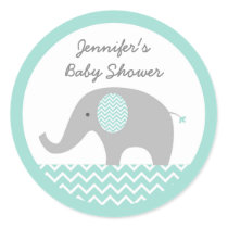 Elephant Baby Shower Stickers Mint Green & Grey
