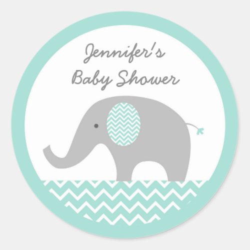 Elephant Baby Shower Stickers Mint Green  Grey