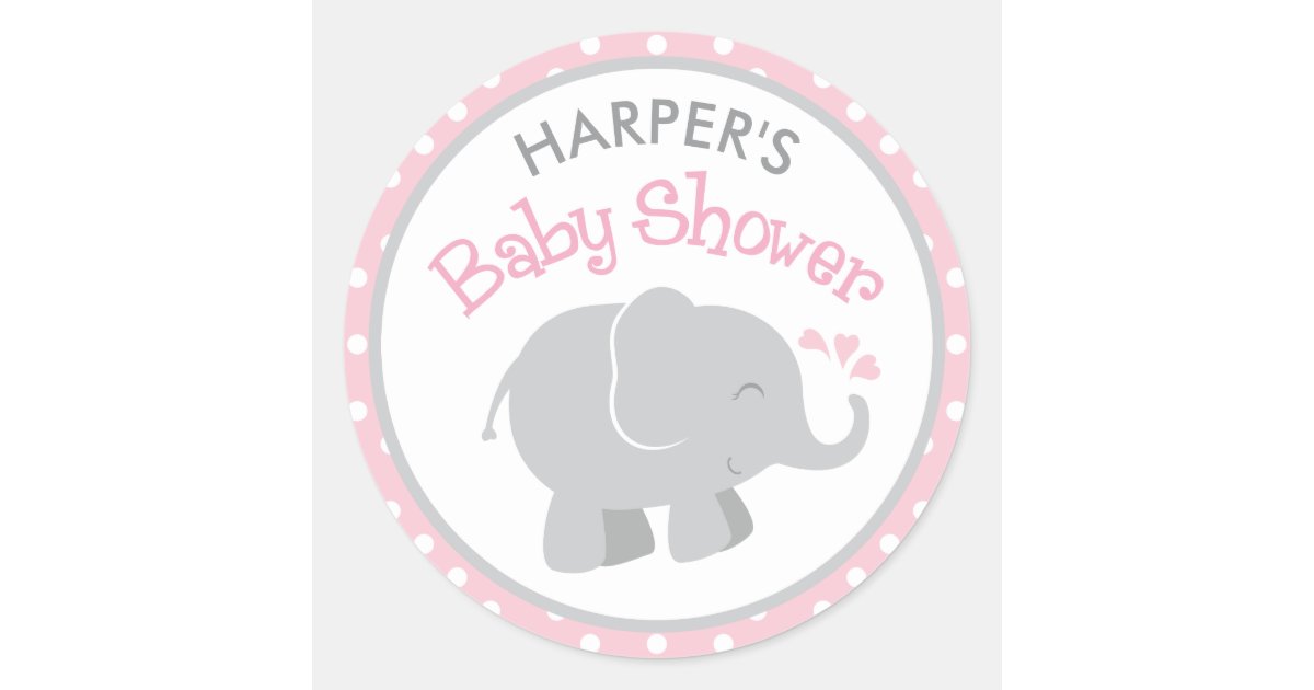Elephant Baby Shower Stickers Pink And Gray Zazzle Com