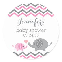 Elephant Baby Shower Stickers | Pink Gray Chevron