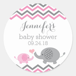 Elephant Baby Shower Stickers   Pink Gray Chevron