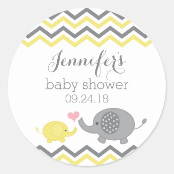 Elephant Baby Shower Stickers Yellow Gray Chevron by weddingsnwhimsy at Zazzle