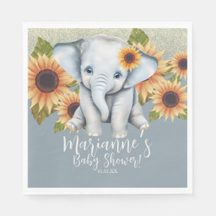 Elephant Baby Shower Sunflower Glitter Dusty Blue Napkins