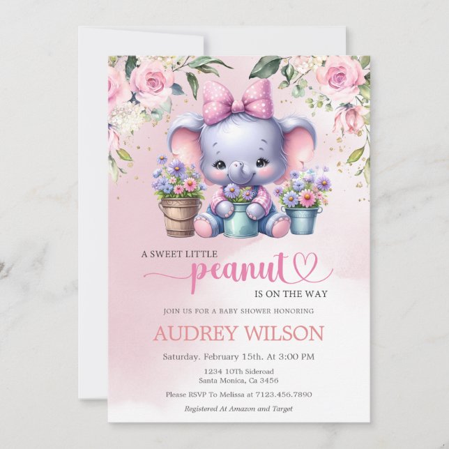 Elephant Baby Shower Sweet Little Peanut Garden Invitation (Front)