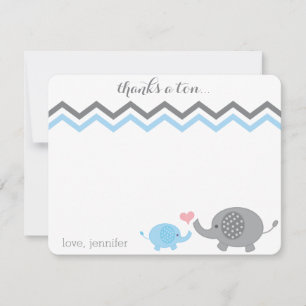 Elephant Baby Shower Thank You Blue Gray Chevron Note Card