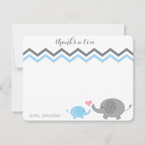 Elephant Baby Shower Thank You Blue Gray Chevron