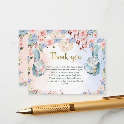 Elephant Baby Shower Thank You Card Gender Reveal Enclosure Card