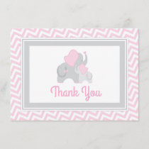 Elephant Baby Shower Thank You Card Pink and Gray