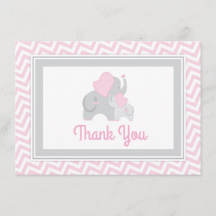 Elephant Baby Shower Thank You Card Pink and Gray