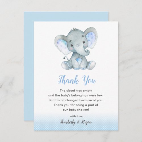 Elephant Baby Shower Thank You Cards Boys Blue