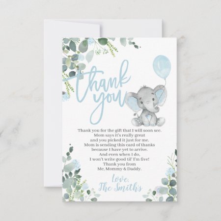 Elephant Baby Shower Thank You Cards For A Boy