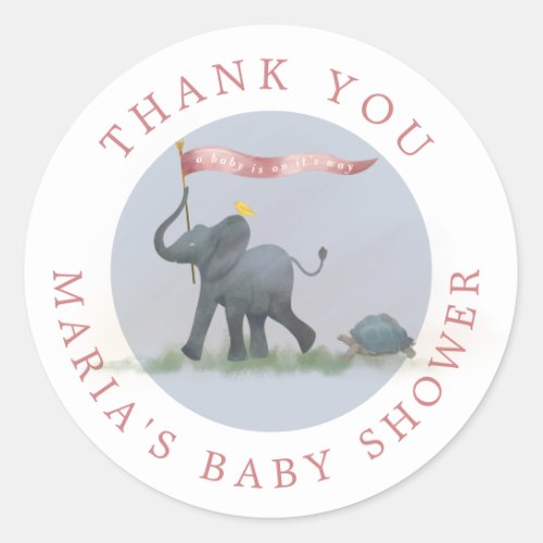 Elephant baby shower thank you classic round sticker