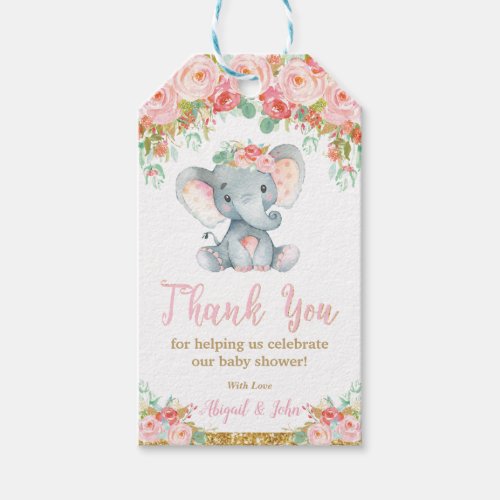 Elephant Baby Shower Thank You Favor Baby Girl Gift Tags