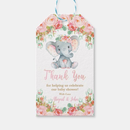 Elephant Baby Shower Thank You Favor Baby Girl Gift Tags