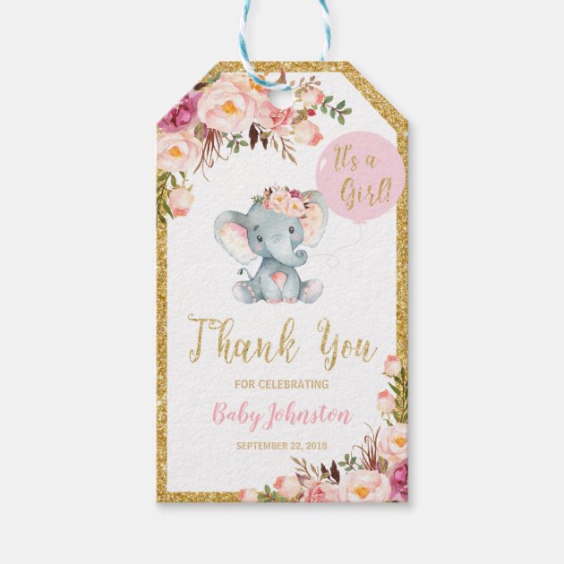 Elephant baby shower thank you tags sales