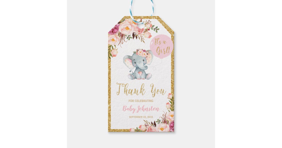 Elephant Baby Shower Thank You Favor Gift Tags | Zazzle