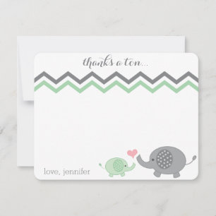 Elephant Baby Shower Thank You Green Gray Chevron Note Card