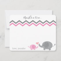 Elephant Baby Shower Thank You Pink Gray Chevron Note Card