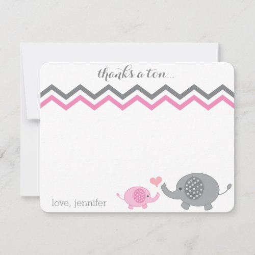 Elephant Baby Shower Thank You Pink Gray Chevron