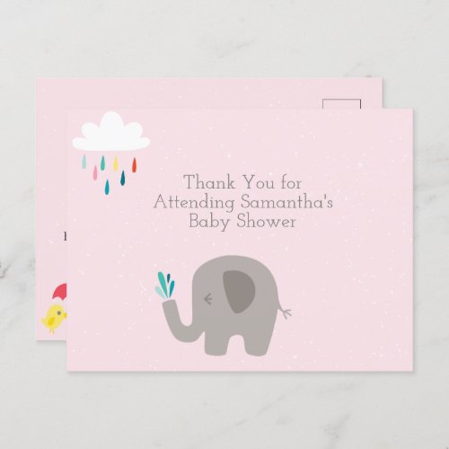 Elephant Baby Shower Thank You Postcard