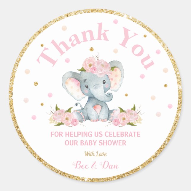 Elephant Baby Shower Thank You Sticker Labels (Front)