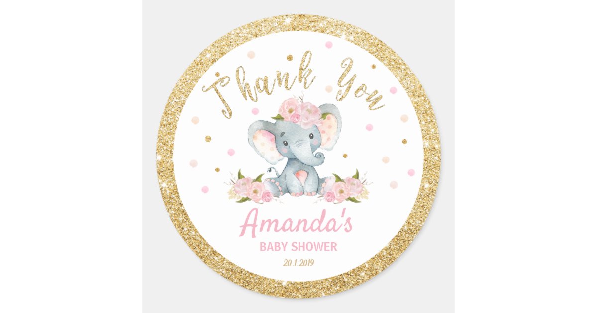 Elephant Baby Shower Thank You Sticker Labels Zazzle Com