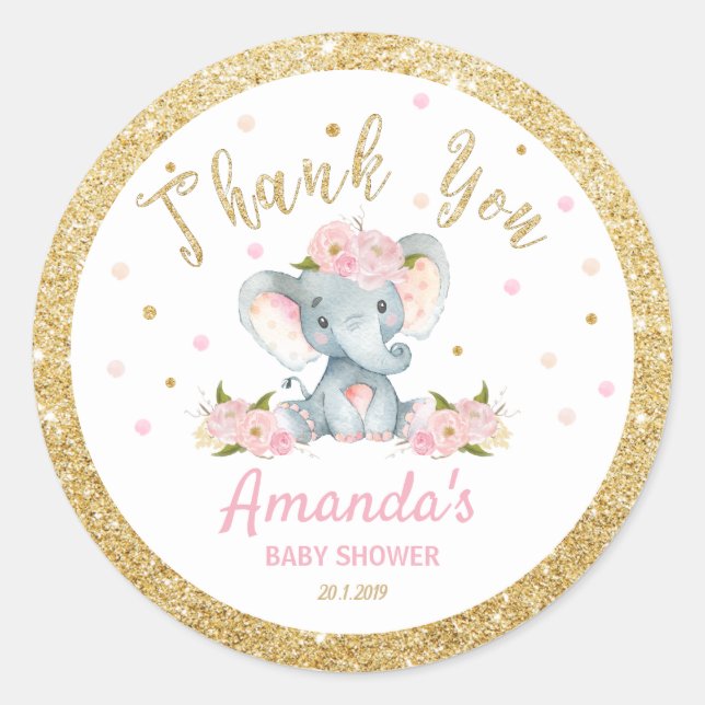 Elephant Baby Shower Thank You Sticker Labels (Front)