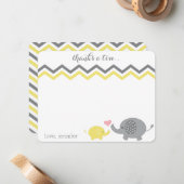 Elephant Baby Shower Thank You Yellow Gray Chevron Note Card (Front/Back In Situ)