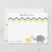 Elephant Baby Shower Thank You Yellow Gray Chevron Note Card