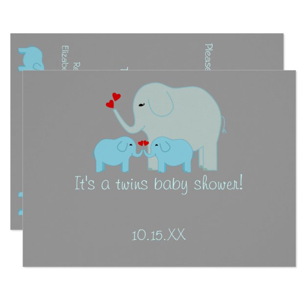 Elephant Baby Shower Twin Boys Invitation