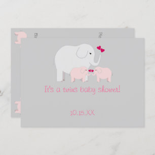 Elephant Baby Shower Twin Girls Invitation