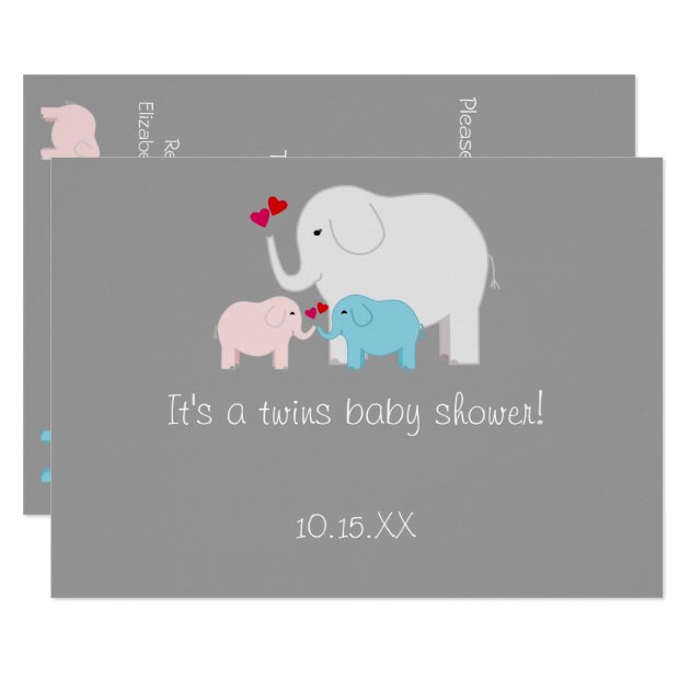 Elephant Baby Shower Twins Boy Girl Invitation