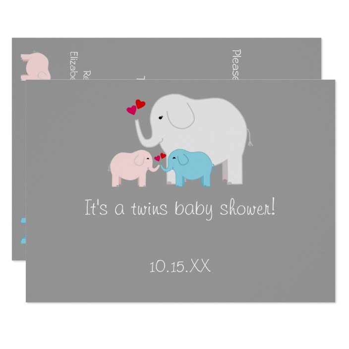 Elephant Baby Shower Twins Boy Girl Invitation