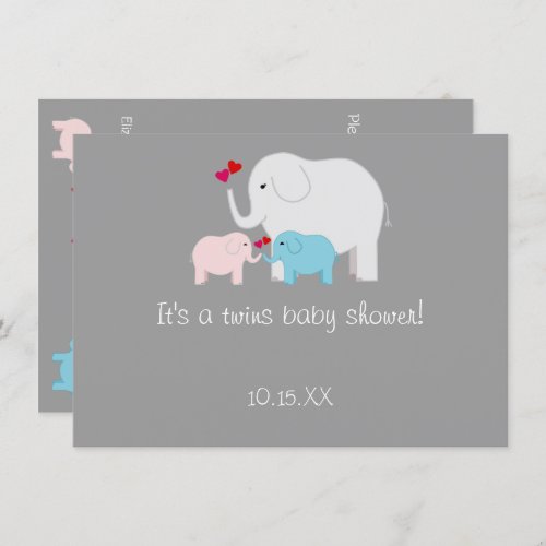 Elephant Baby Shower Twins Boy Girl Invitation