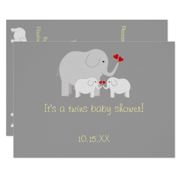 Elephant Baby Shower Twins Gender Neutral Invitation
