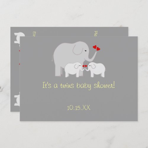 Elephant Baby Shower Twins Gender Neutral Invitation