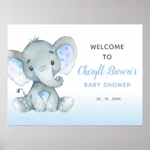 Elephant Baby Shower Welcome Sign Blue