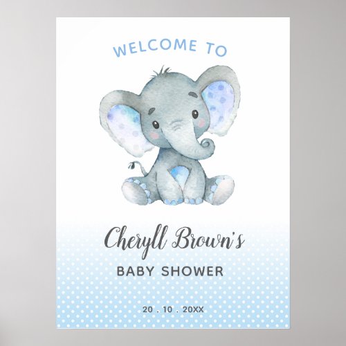 Elephant Baby Shower Welcome Sign Blue Boys Poster