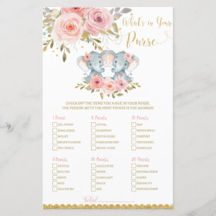 Elephant Baby Shower What's in Your Purse Game