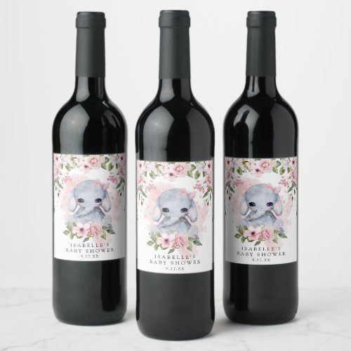 Elephant Baby Shower Wine Label